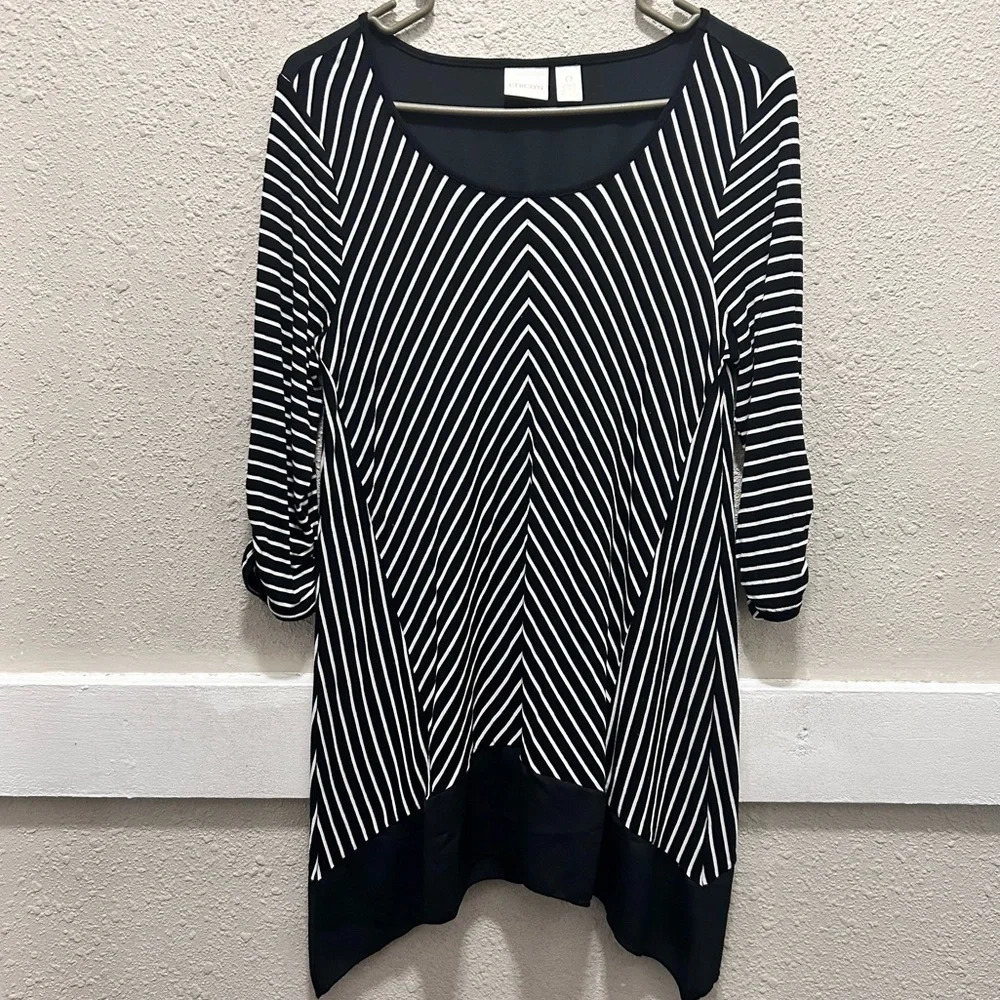 Chico's Black and White Asymmetrical 3/4 Sleeve Tunic Size 0
